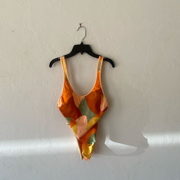 Fe Noel orange peach green multicolored one piece swimsuit - Picture 3 of 10
